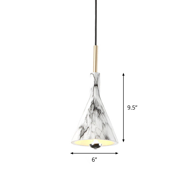 Marble Design 1-Light Hanging Pendant with Black & White Resin Cone Shade