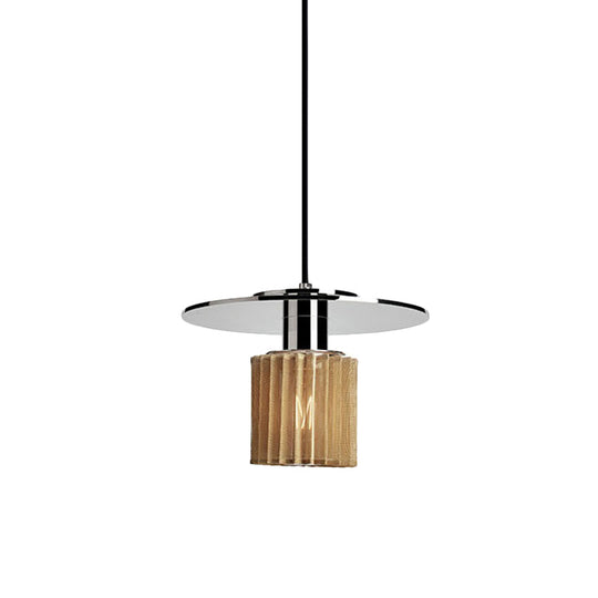 Ribbed Glass Chrome Pendant Light with Designer 1 Light, Mini Drum Ceiling Lamp