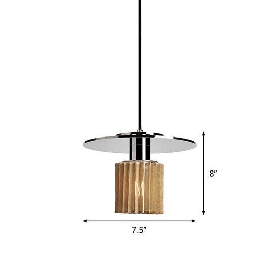 Ribbed Glass Chrome Pendant Light with Designer 1 Light, Mini Drum Ceiling Lamp