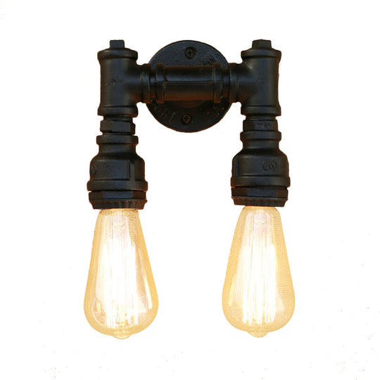 Vintage Industrial 2-Light Wall Sconce with Water Pipe Décor in Black/Antique Brass