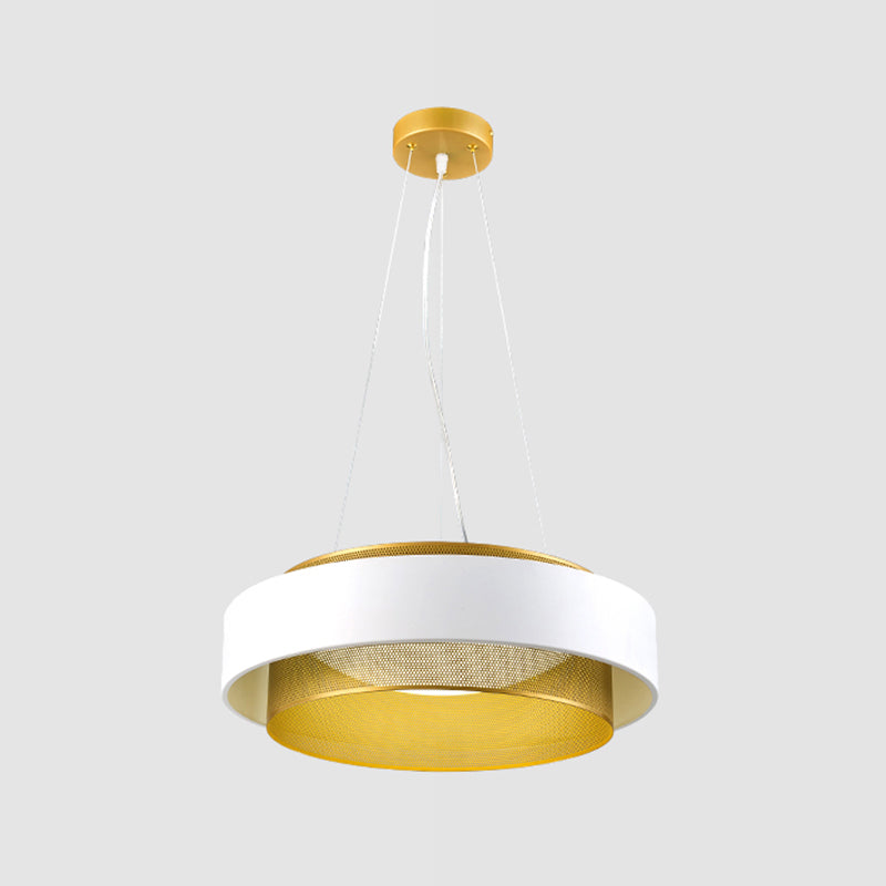 Modern Metal Circle Hanging Light - White/Black-Gold - 15"/18" Wide - LED Drop Pendant with Mesh Screen and Acrylic Diffuser