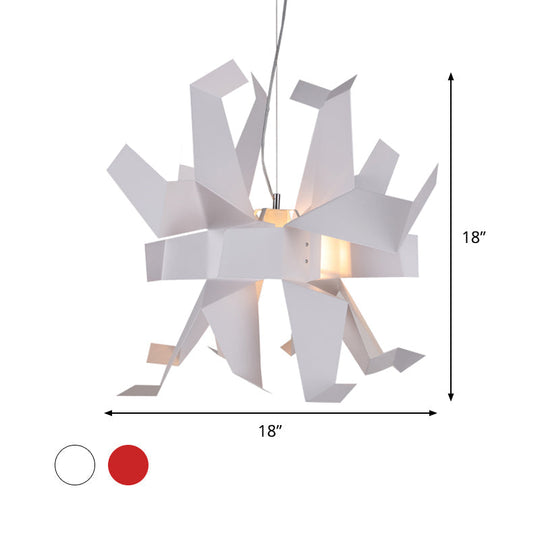 Origami Bird Pendant Lamp - White and Red Art Decor Light Fixture