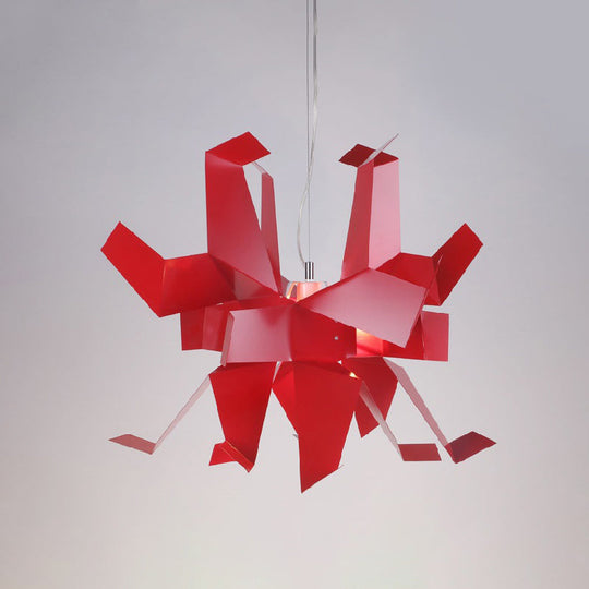 Origami Bird Pendant Lamp - White and Red Art Decor Light Fixture