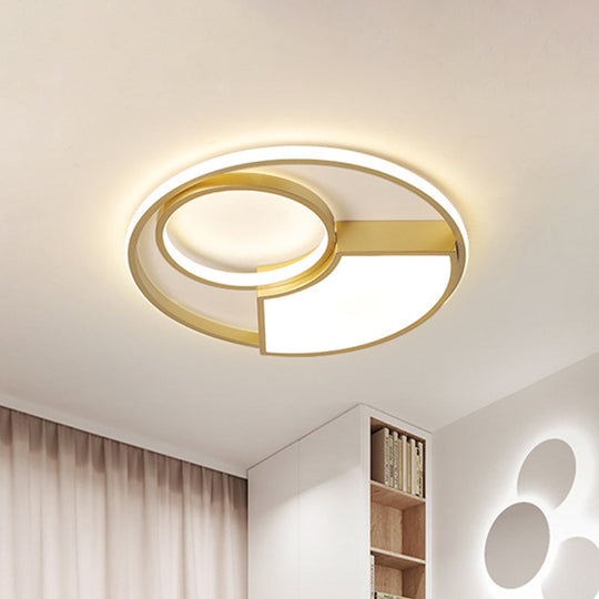 Modern Geometric Acrylic Flush Mount LED Ceiling Light, Gold Finish in Warm/White Light, 18"/22" Width