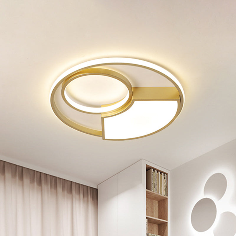 Modern Geometric Acrylic Flush Mount LED Ceiling Light, Gold Finish in Warm/White Light, 18"/22" Width