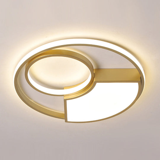 Modern Geometric Acrylic Flush Mount LED Ceiling Light, Gold Finish in Warm/White Light, 18"/22" Width