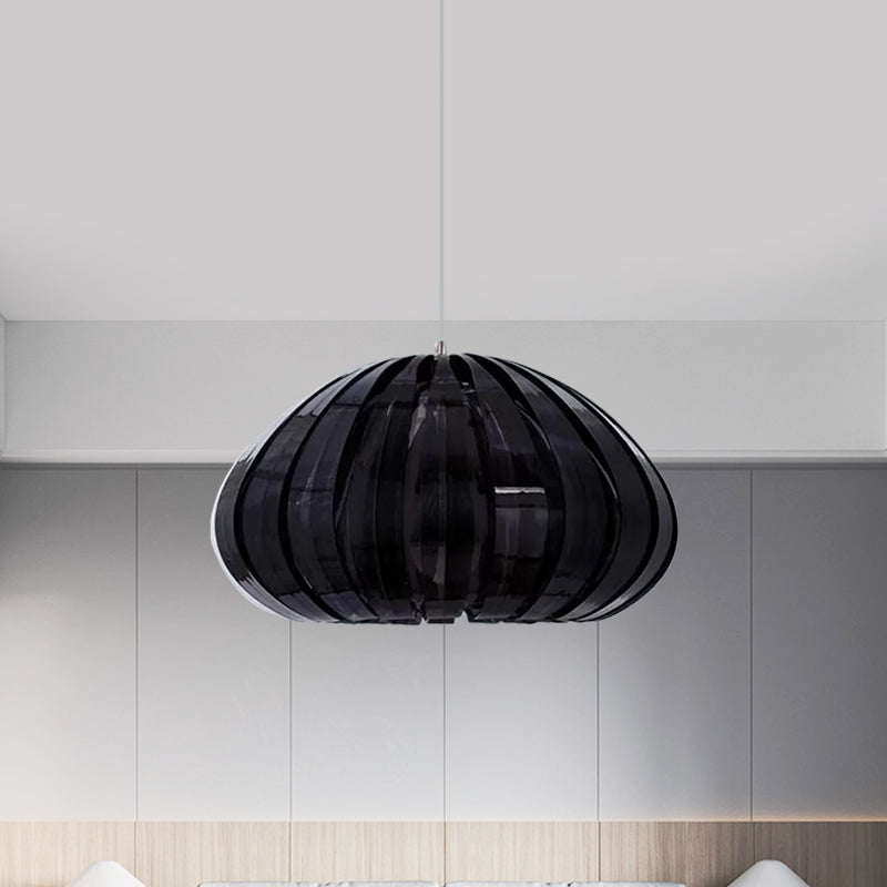 Sleek Squash Suspension Light: Acrylic Single Dining Table Pendant in White/Black with Blade Design