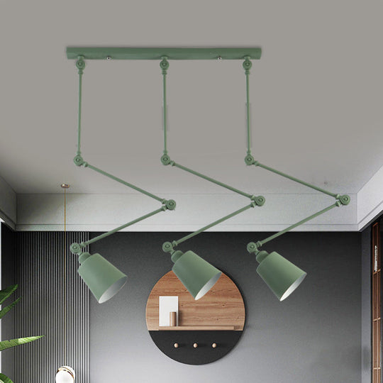 Nordic Cluster Pendant Light - Green/Black Bell with Adjustable Arm, 3-Head Metal Hanging Lamp Kit
