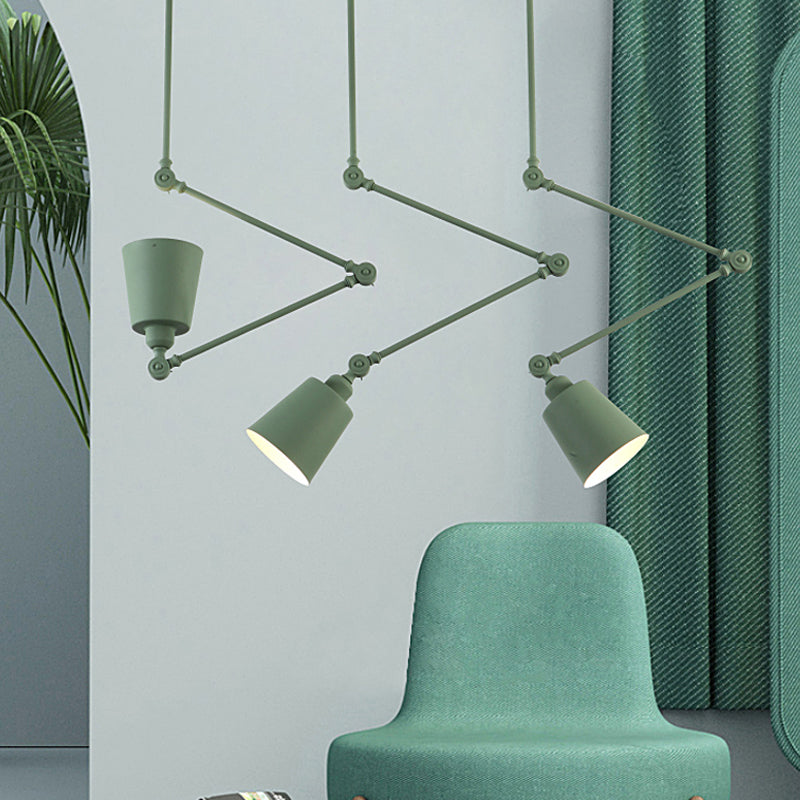 Nordic Cluster Pendant Light - Green/Black Bell with Adjustable Arm, 3-Head Metal Hanging Lamp Kit