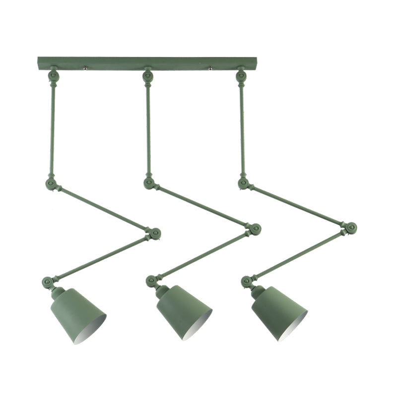 Nordic Cluster Pendant Light - Green/Black Bell with Adjustable Arm, 3-Head Metal Hanging Lamp Kit