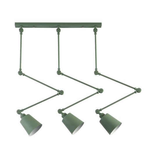Nordic Cluster Pendant Light - Green/Black Bell with Adjustable Arm, 3-Head Metal Hanging Lamp Kit
