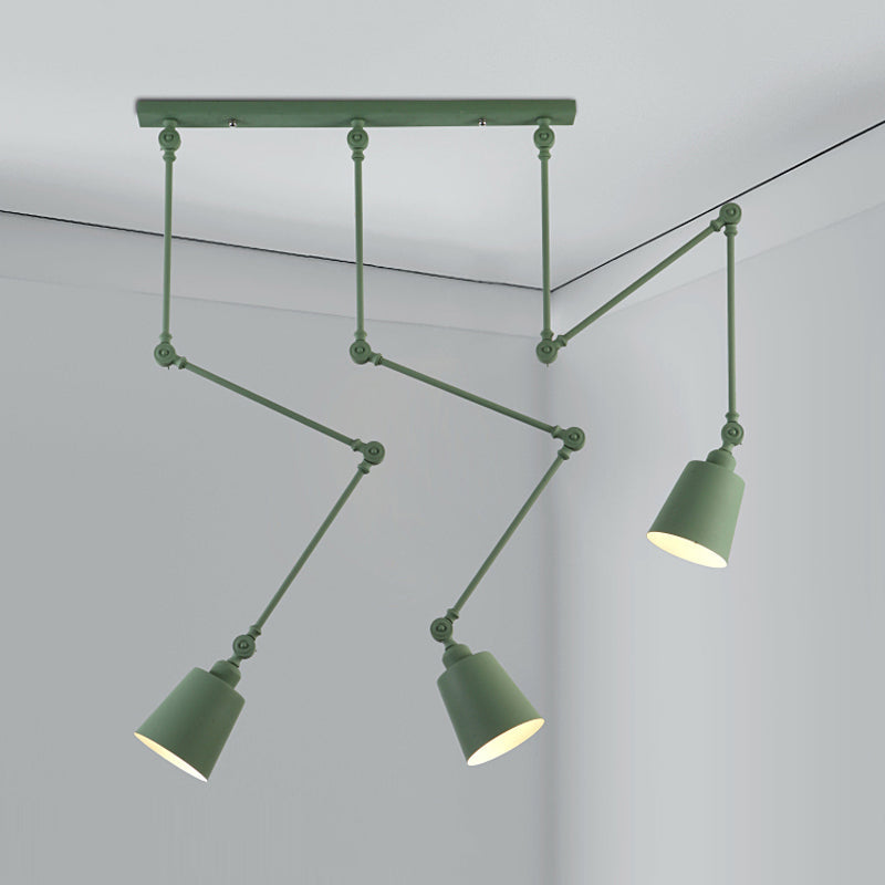 Nordic Cluster Pendant Light - Green/Black Bell with Adjustable Arm, 3-Head Metal Hanging Lamp Kit