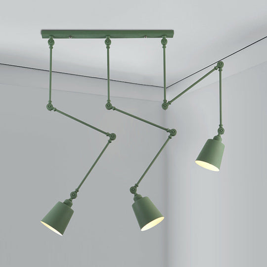 Nordic Cluster Pendant Light - Green/Black Bell with Adjustable Arm, 3-Head Metal Hanging Lamp Kit