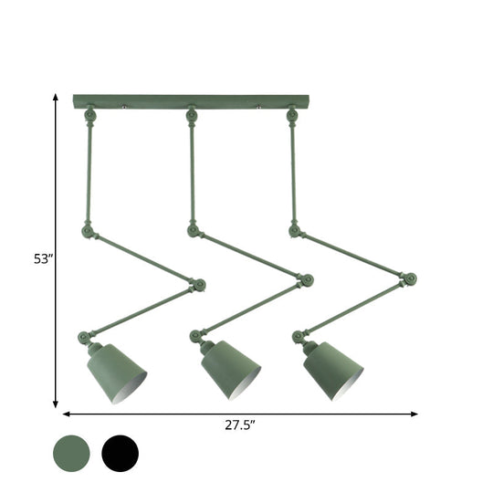 Nordic Cluster Pendant Light - Green/Black Bell with Adjustable Arm, 3-Head Metal Hanging Lamp Kit