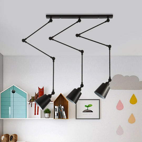 Nordic Cluster Pendant Light - Green/Black Bell with Adjustable Arm, 3-Head Metal Hanging Lamp Kit