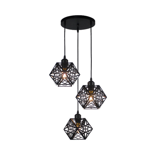 Modern Snowflake Cage Pendant Light with 3 Iron Lights - Hotel Grade in White/Black