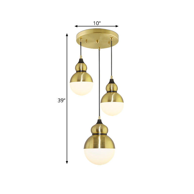 Modern Brass Gourd Dinette Pendant Light with Cream Matte Glass - 3 Bulbs, Multi-Light Hanging Design