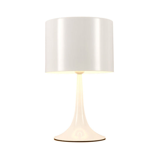 Sleek Minimalist Desk Lamp - Single Black/White Aluminum Candlestick Reading Light with Drum Shade, 12"/16" Width