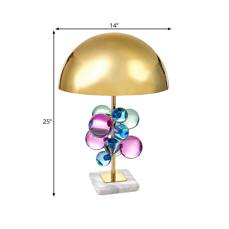 Mid Century Crystal Bubble Table Lamp with Colored Dome Shade - 1-Light Nightstand Light