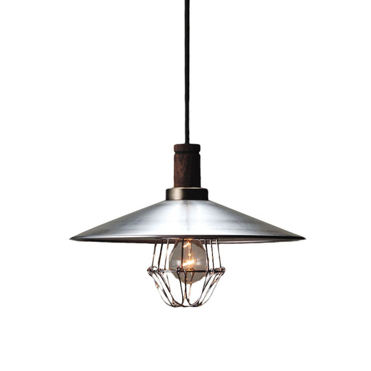 "Modern Aluminum Pendant Light: Silver Flying Saucer Design, 1-Light Farmhouse Ceiling Lamp with Wire Cage and Wood Cork