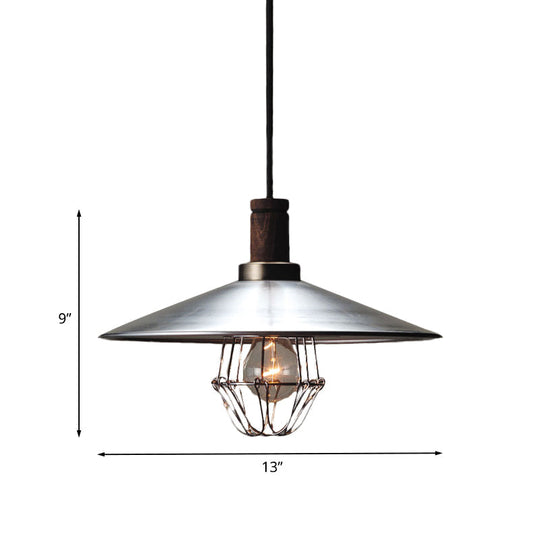 "Modern Aluminum Pendant Light: Silver Flying Saucer Design, 1-Light Farmhouse Ceiling Lamp with Wire Cage and Wood Cork