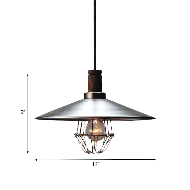 "Modern Aluminum Pendant Light: Silver Flying Saucer Design, 1-Light Farmhouse Ceiling Lamp with Wire Cage and Wood Cork