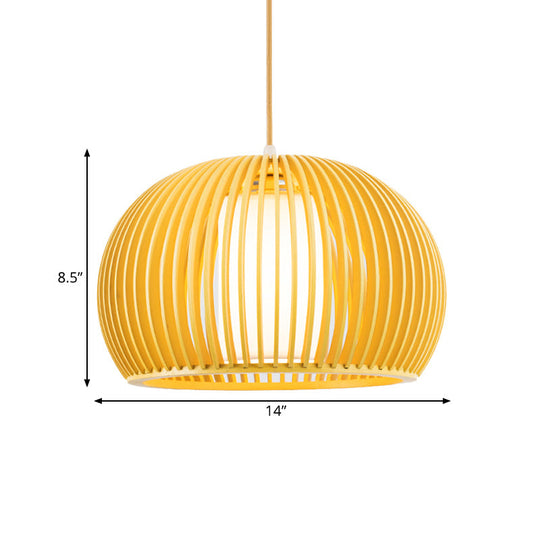 Open Kitchen Suspension Light - Asia Beige Pendant Lamp with Dome Wood Cage, 14/18 Inch Wide