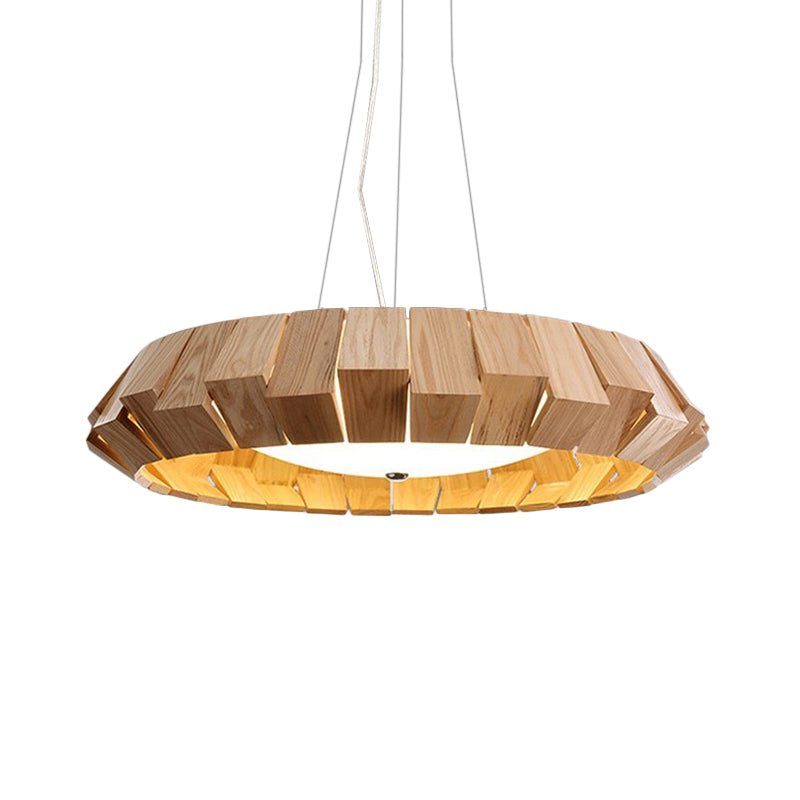 Asia Style LED Pendant Light with Wood Curve Design and Milk Glass Diffuser