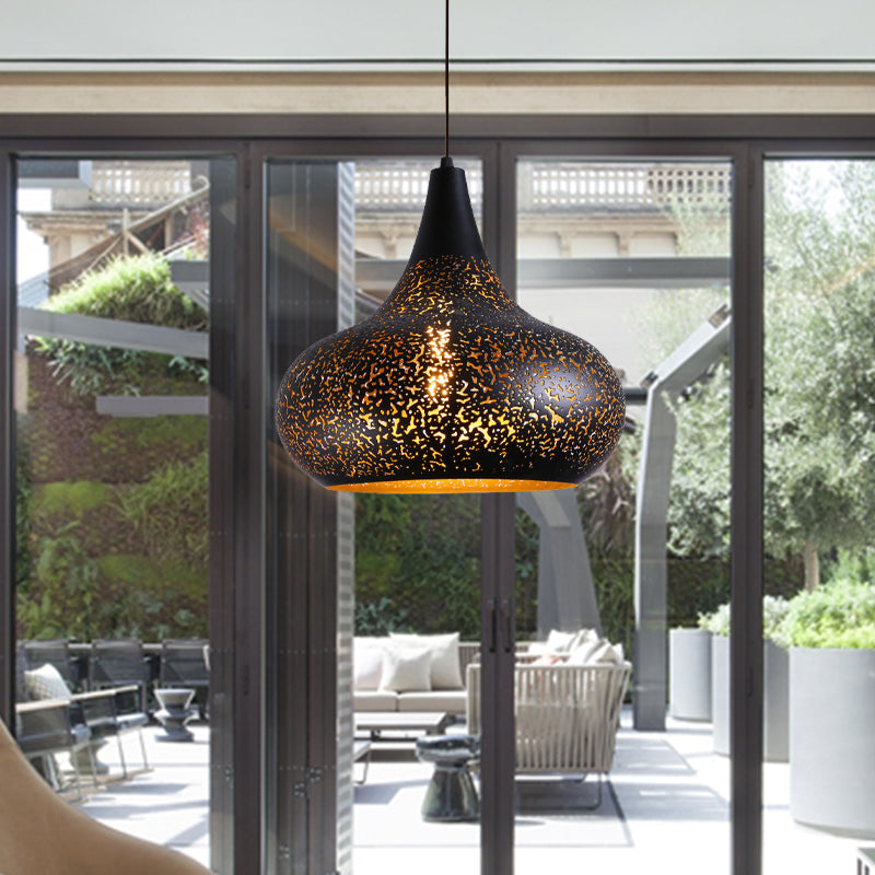 Vintage Black Iron Gourd Pendant Lamp - Stylish Hanging Light for Restaurants