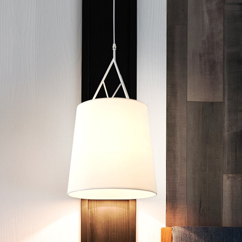 Nordic Hand Sewn Fabric Conic Pendant Lamp: Single Black/White Hanging Ceiling Light with Twig Arm