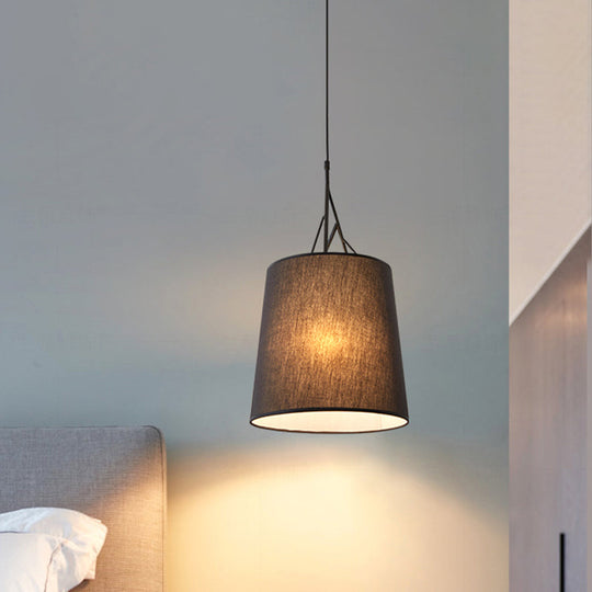 Nordic Hand Sewn Fabric Conic Pendant Lamp: Single Black/White Hanging Ceiling Light with Twig Arm