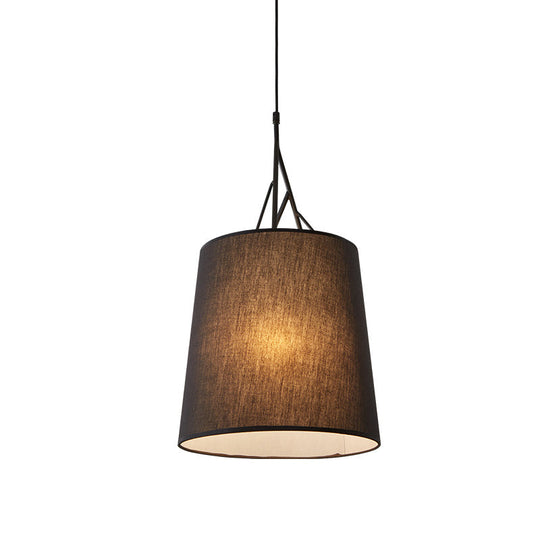 Nordic Hand Sewn Fabric Conic Pendant Lamp: Single Black/White Hanging Ceiling Light with Twig Arm