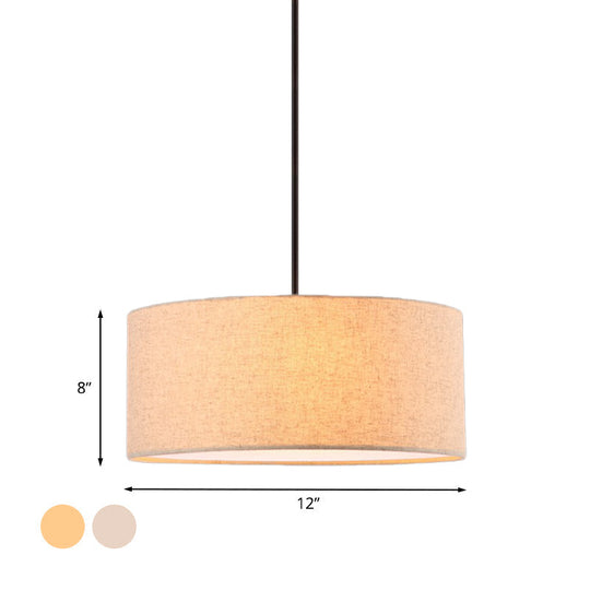 Minimalist Rounded Hanging Lamp in Apricot/Flaxen for Restaurants - 1-Light Fabric Pendant Lighting Fixture