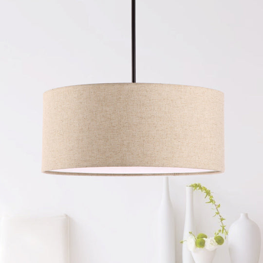 Minimalist Rounded Hanging Lamp in Apricot/Flaxen for Restaurants - 1-Light Fabric Pendant Lighting Fixture