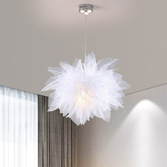 Modern Blossom Hanging Ceiling Lamp - Hand-Sewn Cotton Yarn. 1 Light - Bedroom Lighting in White/Pink