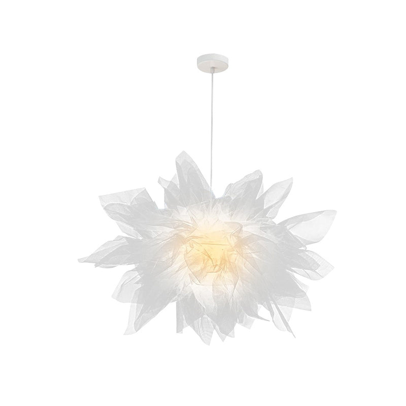 Modern Blossom Hanging Ceiling Lamp - Hand-Sewn Cotton Yarn. 1 Light - Bedroom Lighting in White/Pink