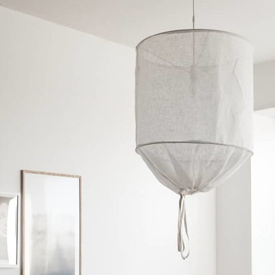 Minimalist Fabric Cylindrical Pendant Light - 1-Light White/Flaxen Ceiling Lamp