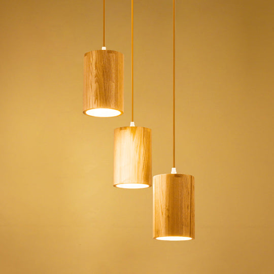 Adjustable Wood Pendant Lighting for Dining Tables - 3 Head Suspension Design