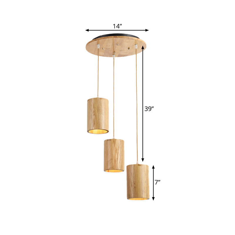 Adjustable Wood Pendant Lighting for Dining Tables - 3 Head Suspension Design