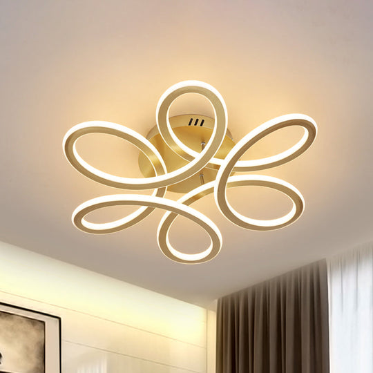 Modern Blooming Acrylic LED Flush Mount Ceiling Light in Gold/Coffee for Bedroom - Warm/White Lighting