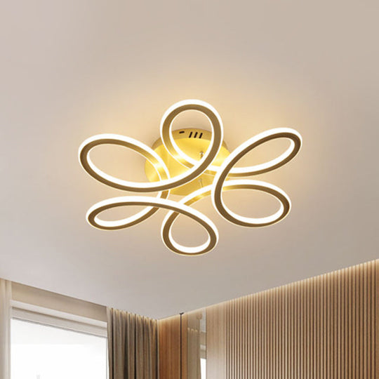 Modern Blooming Acrylic LED Flush Mount Ceiling Light in Gold/Coffee for Bedroom - Warm/White Lighting