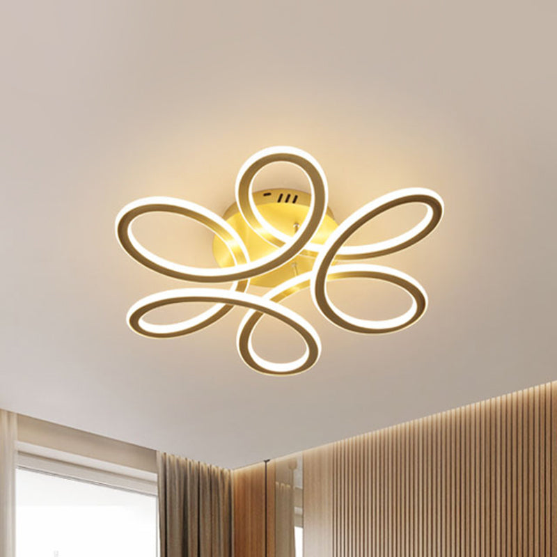 Modern Blooming Acrylic LED Flush Mount Ceiling Light in Gold/Coffee for Bedroom - Warm/White Lighting