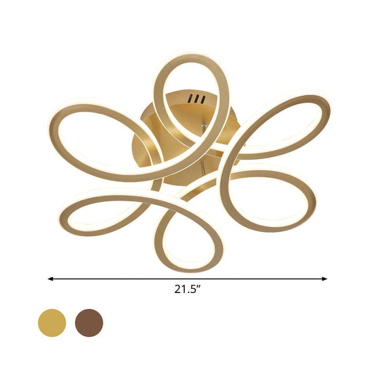 Modern Blooming Acrylic LED Flush Mount Ceiling Light in Gold/Coffee for Bedroom - Warm/White Lighting