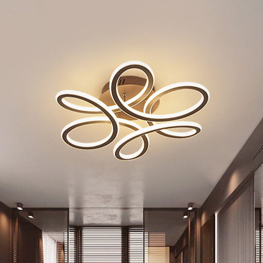 Modern Blooming Acrylic LED Flush Mount Ceiling Light in Gold/Coffee for Bedroom - Warm/White Lighting