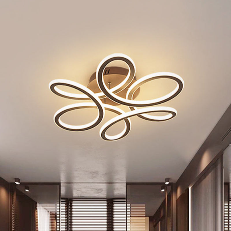 Modern Blooming Acrylic LED Flush Mount Ceiling Light in Gold/Coffee for Bedroom - Warm/White Lighting