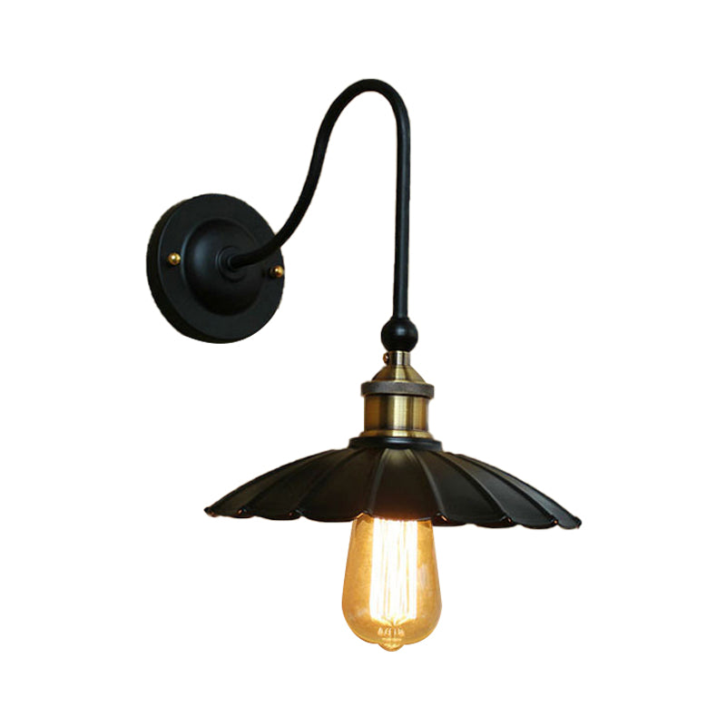 Vintage Black Scalloped Wall Sconce Light with Gooseneck Arm
