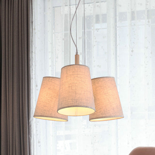 Nordic Flaxen Barrel Pendant Light with Fabric Shade - 3-Light Cluster, Perfect for Dining Room