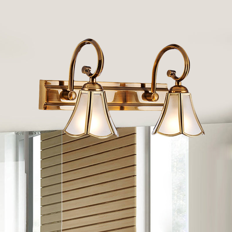 Gold Scalloped Vanity Lamp - Colonial Style 1/2/3-Head Bathroom Wall Lighting Fixture