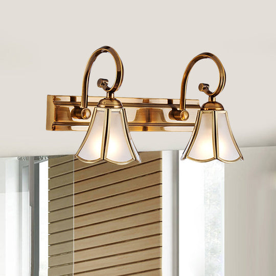 Gold Scalloped Vanity Lamp - Colonial Style 1/2/3-Head Bathroom Wall Lighting Fixture