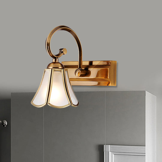 Gold Scalloped Vanity Lamp - Colonial Style 1/2/3-Head Bathroom Wall Lighting Fixture